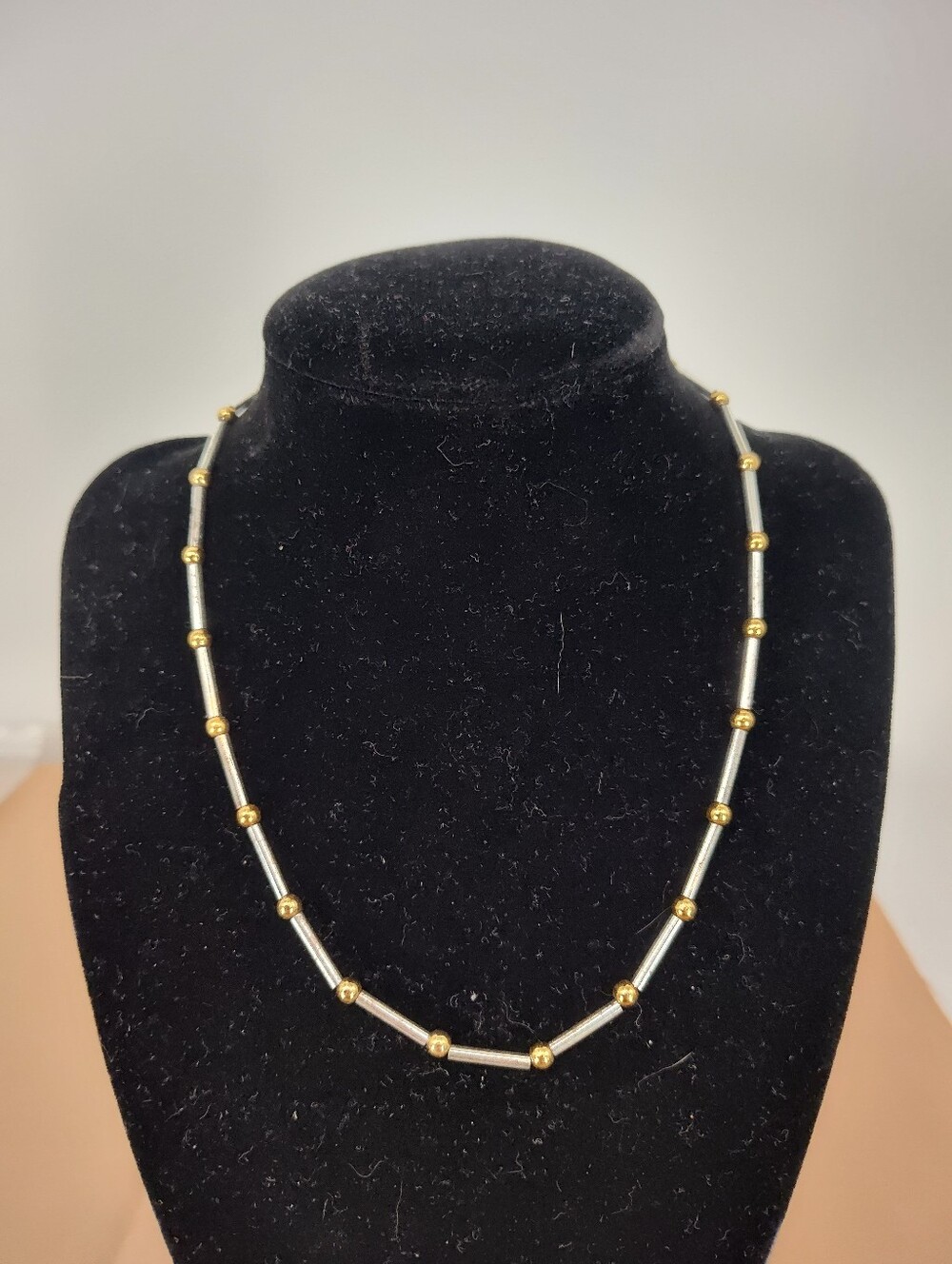 Gold and Silver Bead Tube Necklace - Unbranded